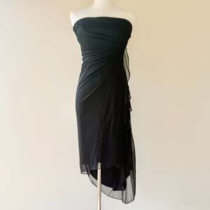 Vintage City Triangles Y2K Black Strapless Ruched Mesh Chiffon Dress
